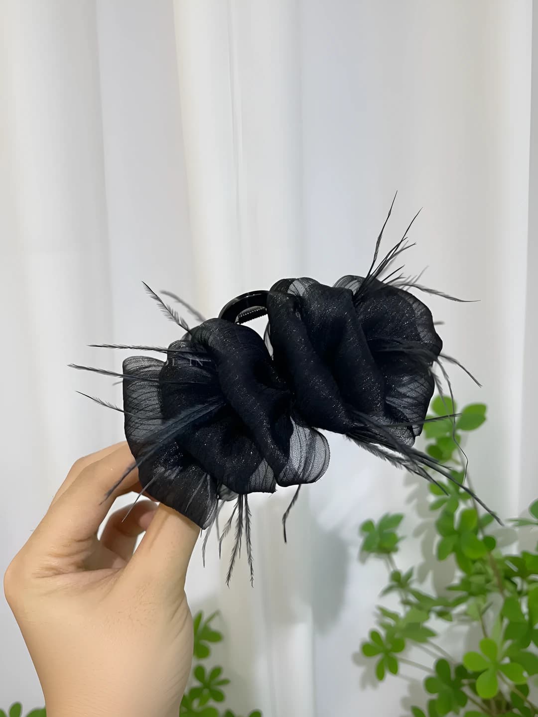 11cm Bubble fabric claw clip [Black]