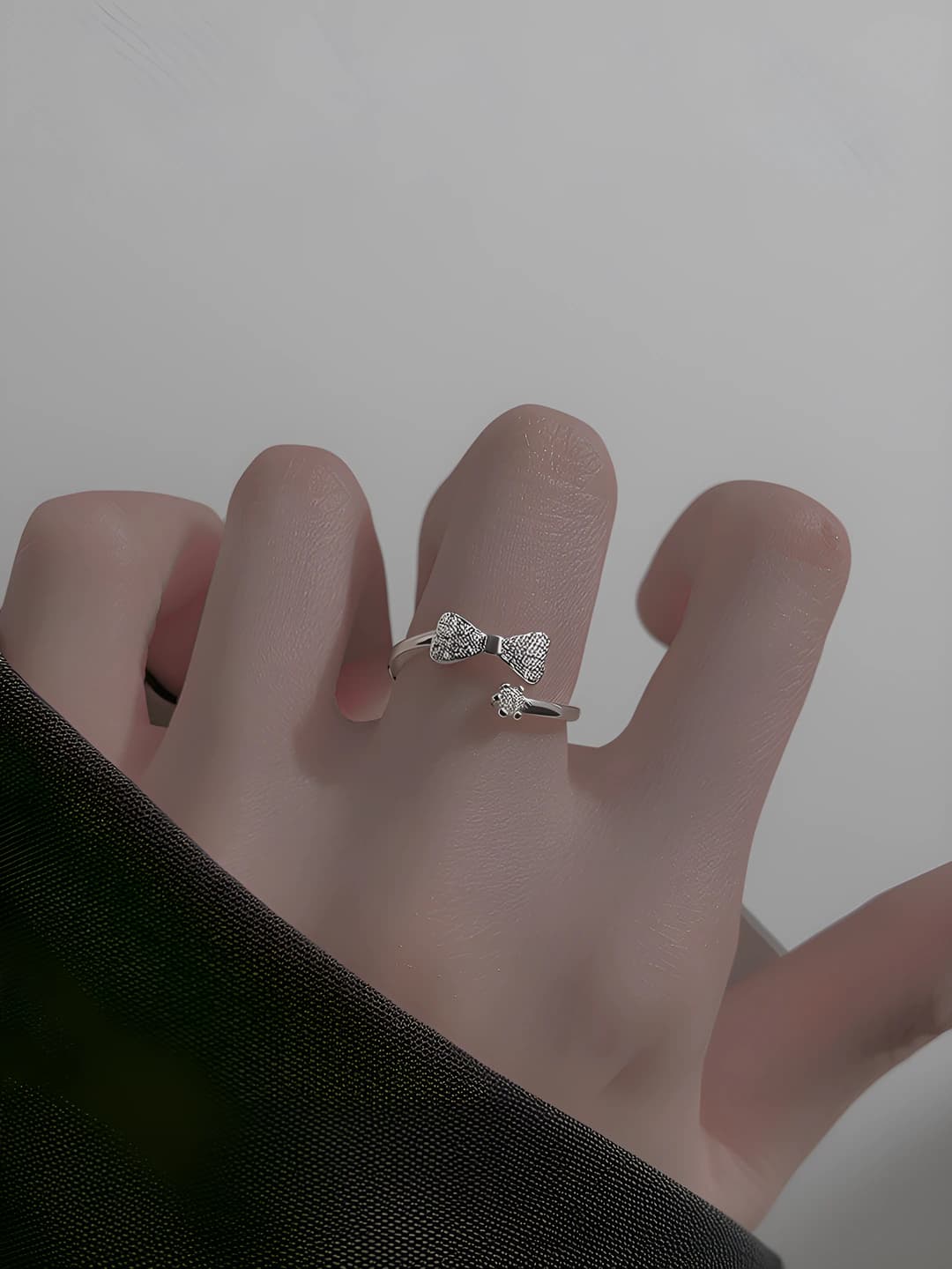 Women's sweet bow adjustable open ring, copper, electroplating, Korean-Japanese style
