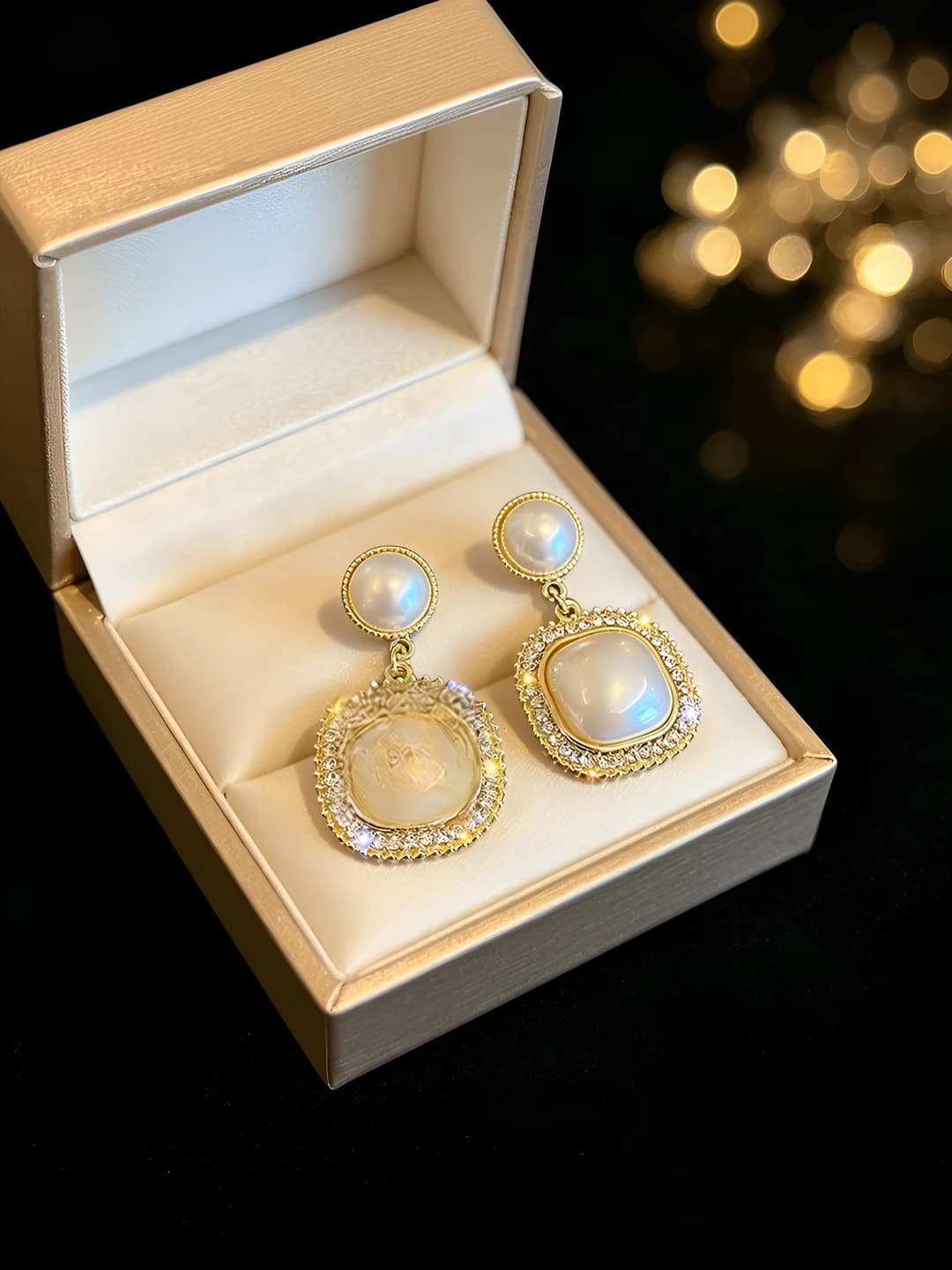 11# Rose gold pearl diamond rim studs