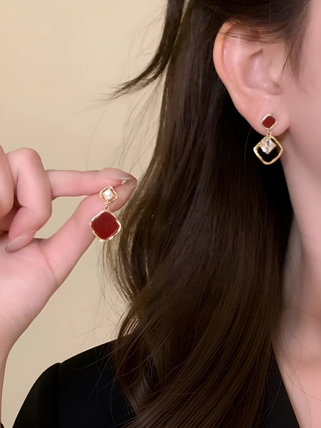 Vintage red rhombus zircon studs