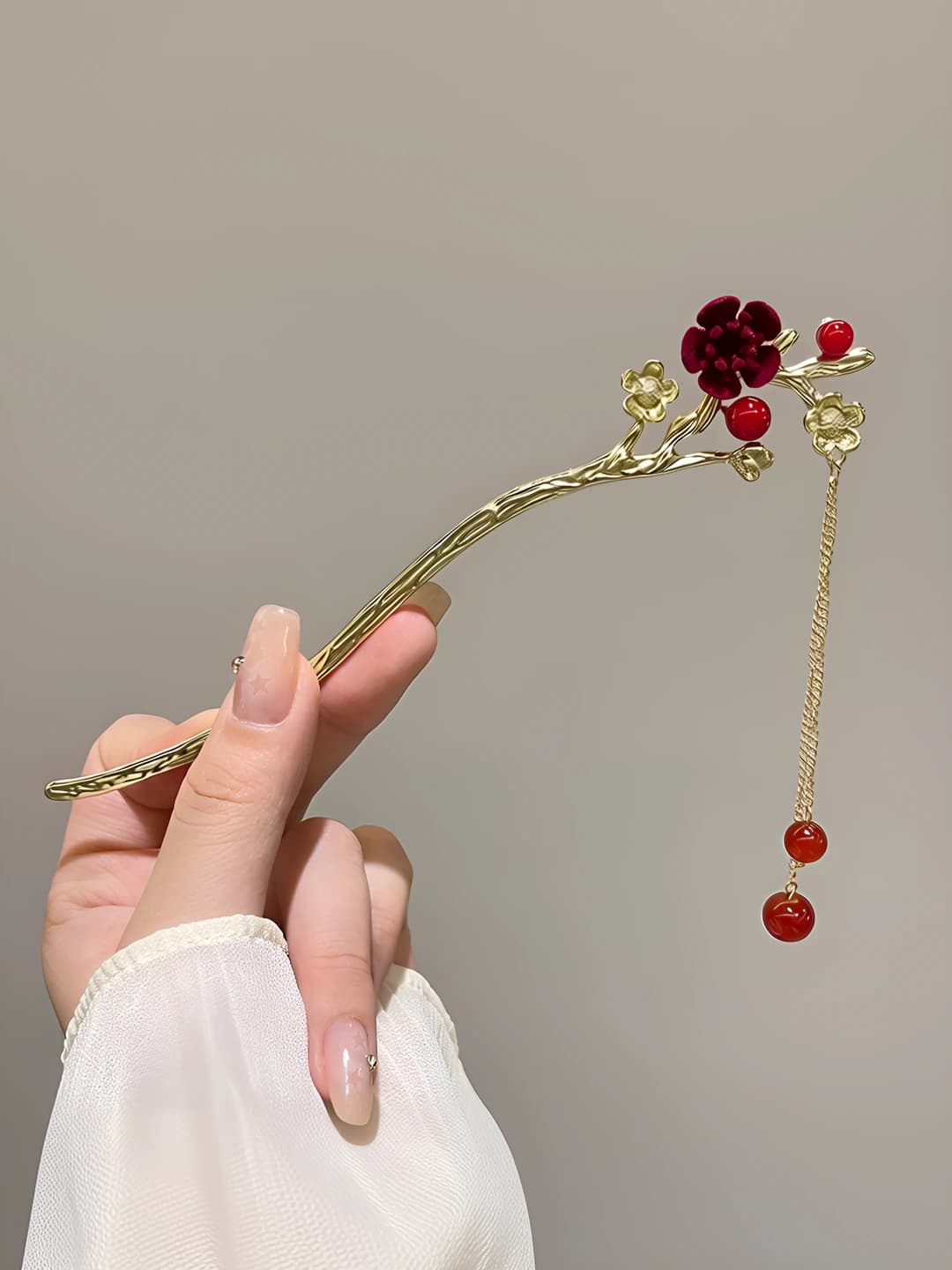 1# Red flower gold hairpin