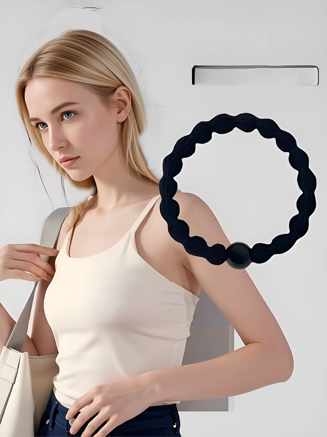 Women's black hair tie, velvet material, high stretch, 2026