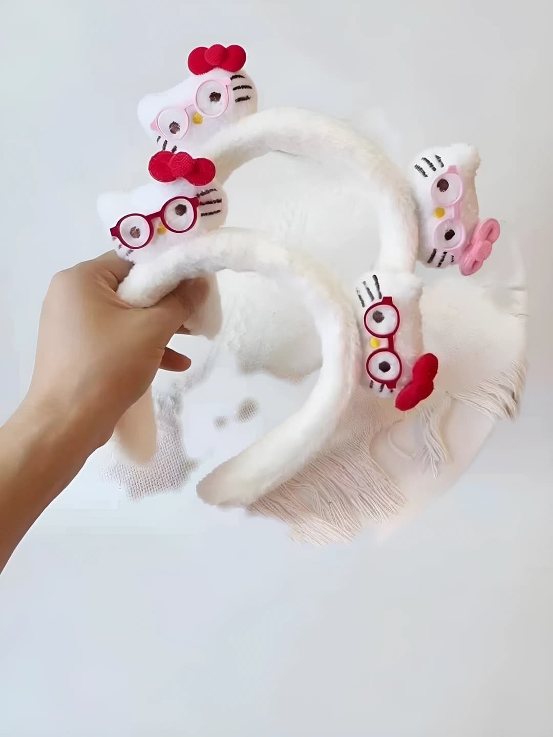 Women's plush cartoon headband in Korean style, handmade, cute cat design