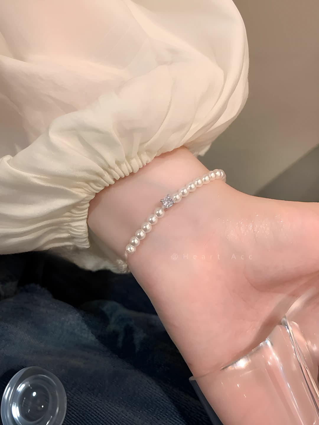 Off-white single zircon pearl bracelet