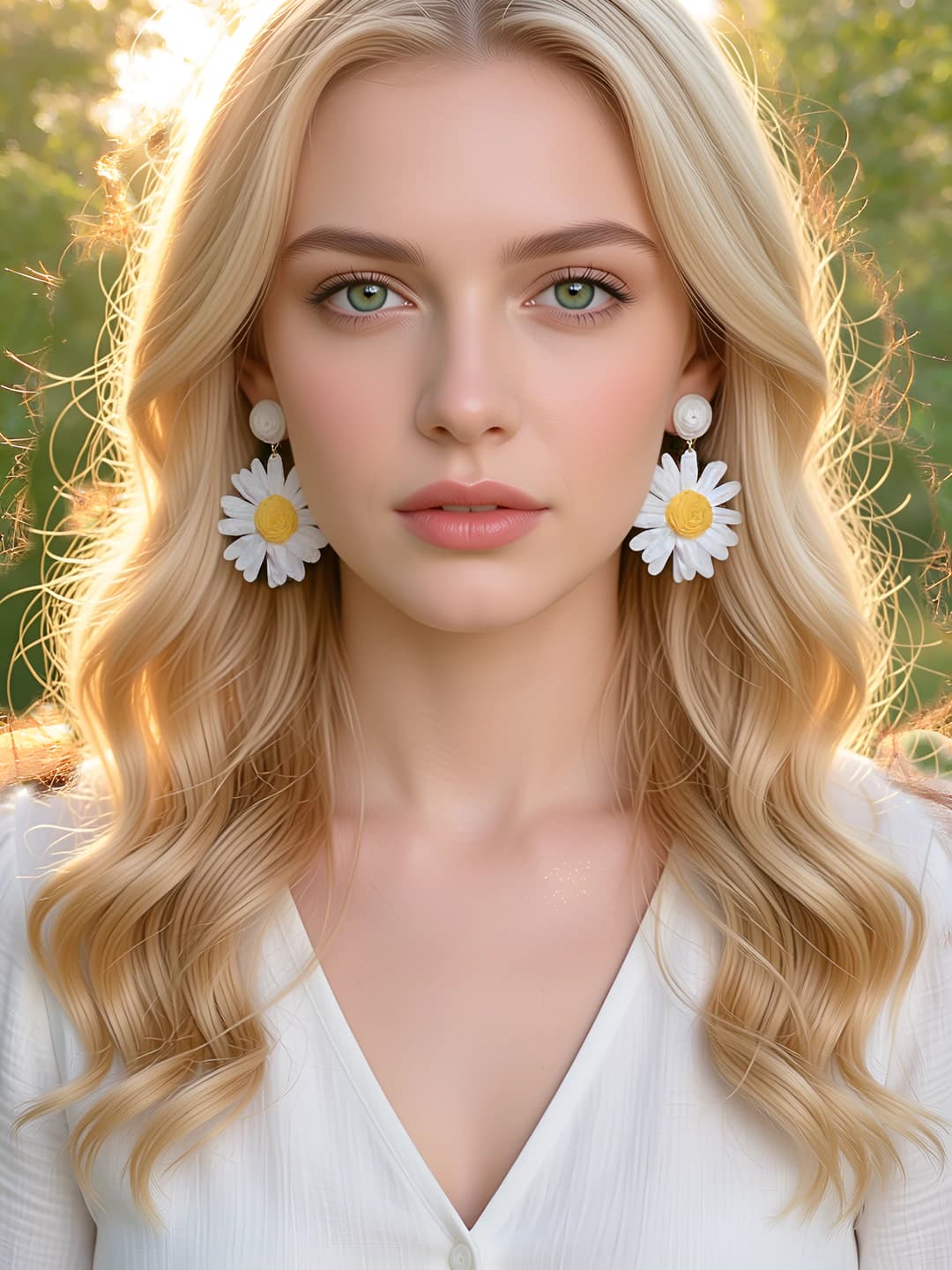 White chrysanthemum flower stud earrings