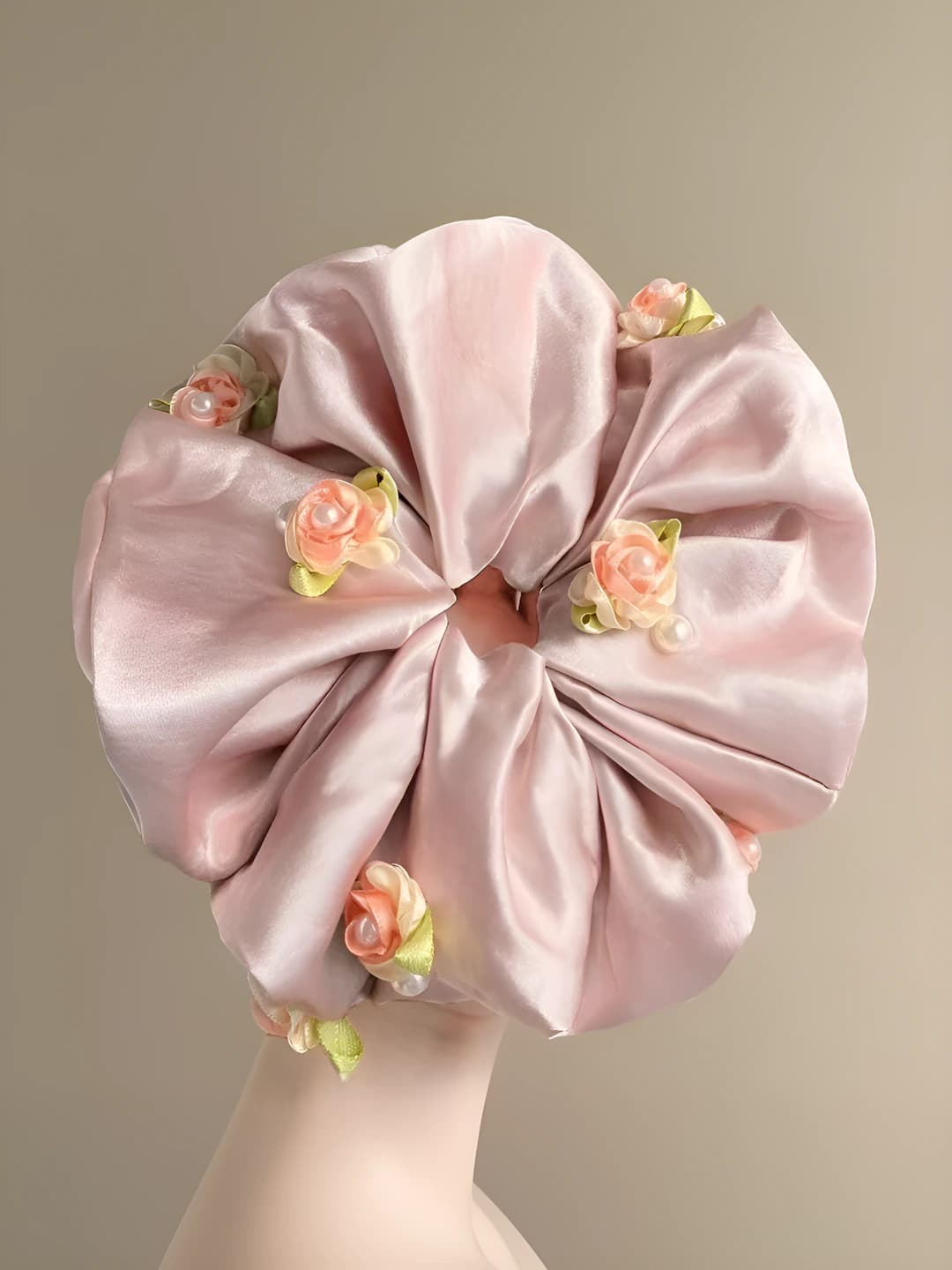 Pink floral hair tie