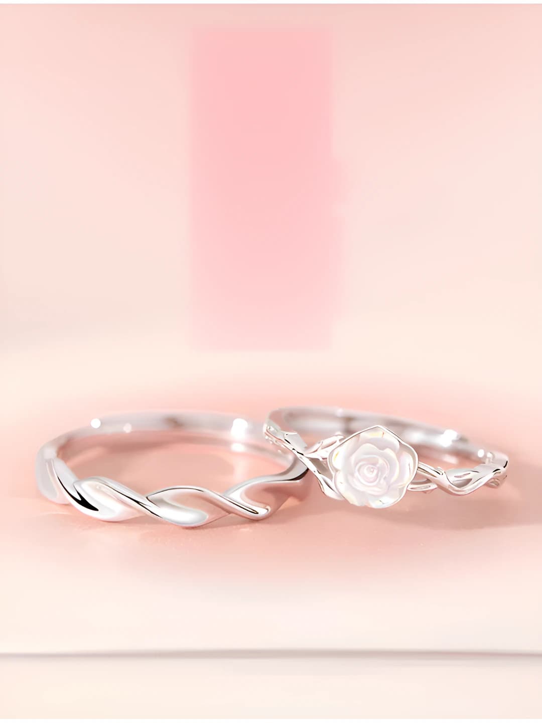 Women's couple rings with flower design, copper, electroplating, sweet style
