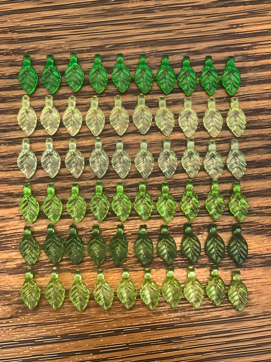 Leaf-shaped acrylic charms for women: mini green transparent leaves, nature style, plant pattern