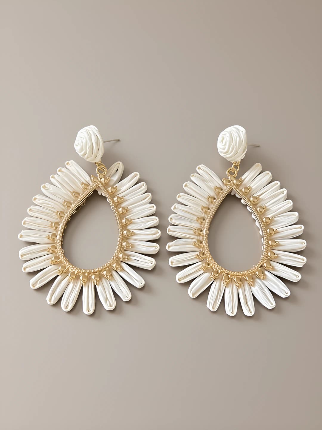 White openwork woven stud earrings