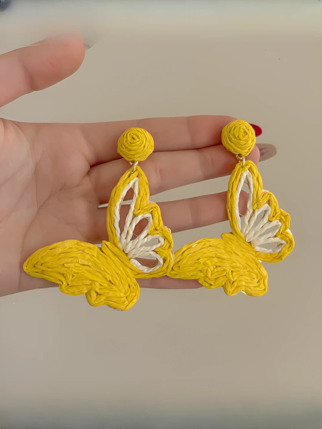 Yellow butterfly studs, ~7 cm