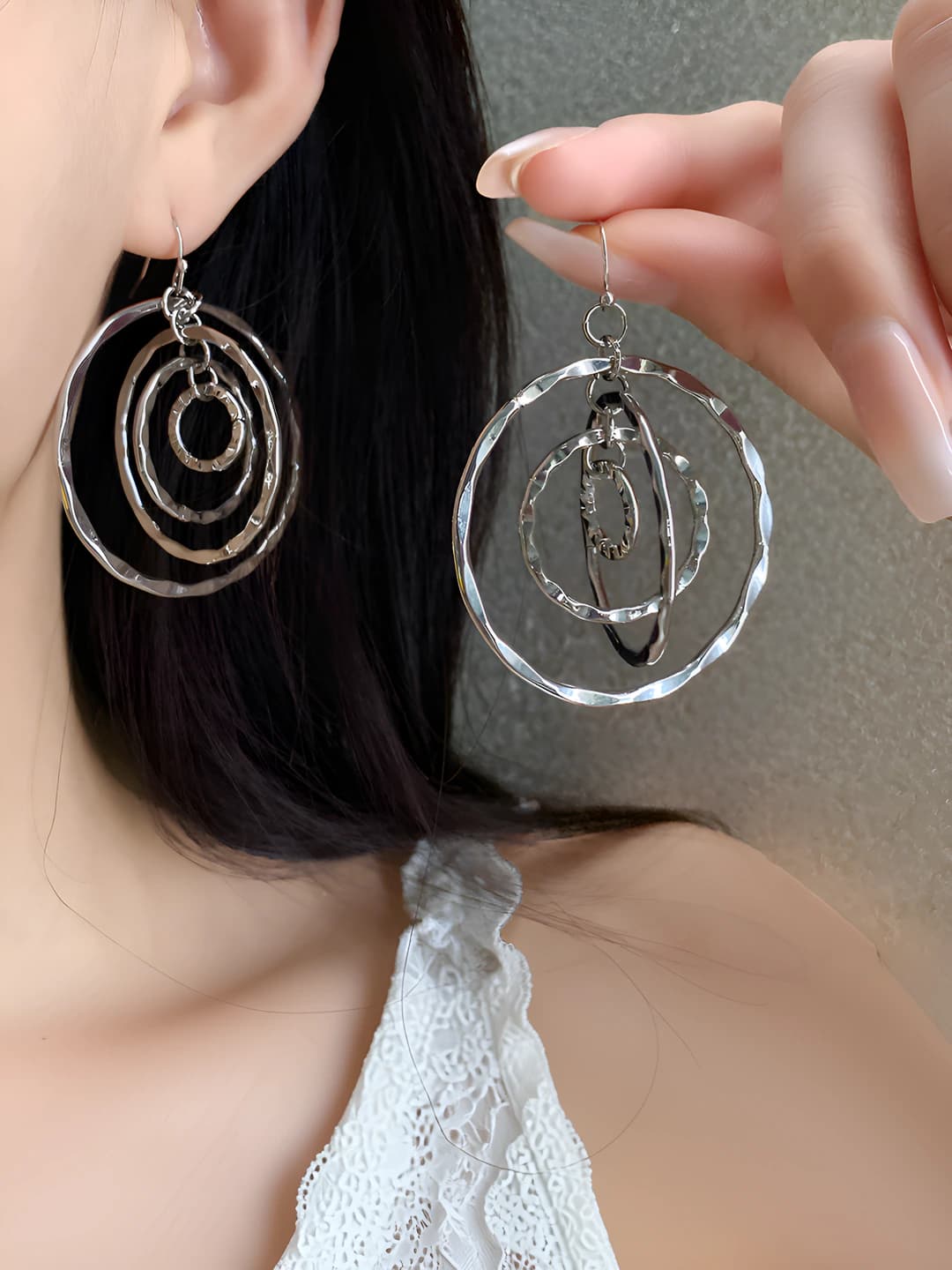 8# Текстурированные многоярусные серьги