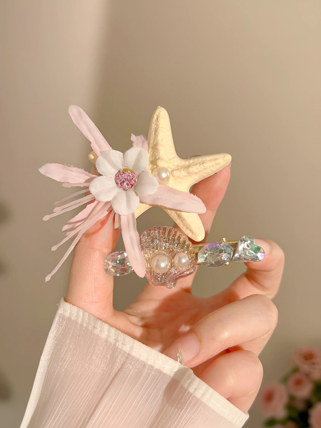 3# Pink-yellow star, clip, 6 cm