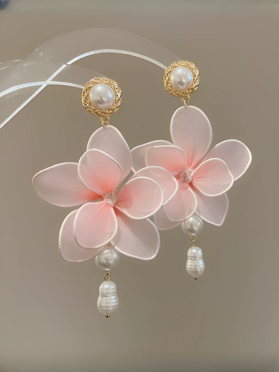 38# silver post - pink flowers