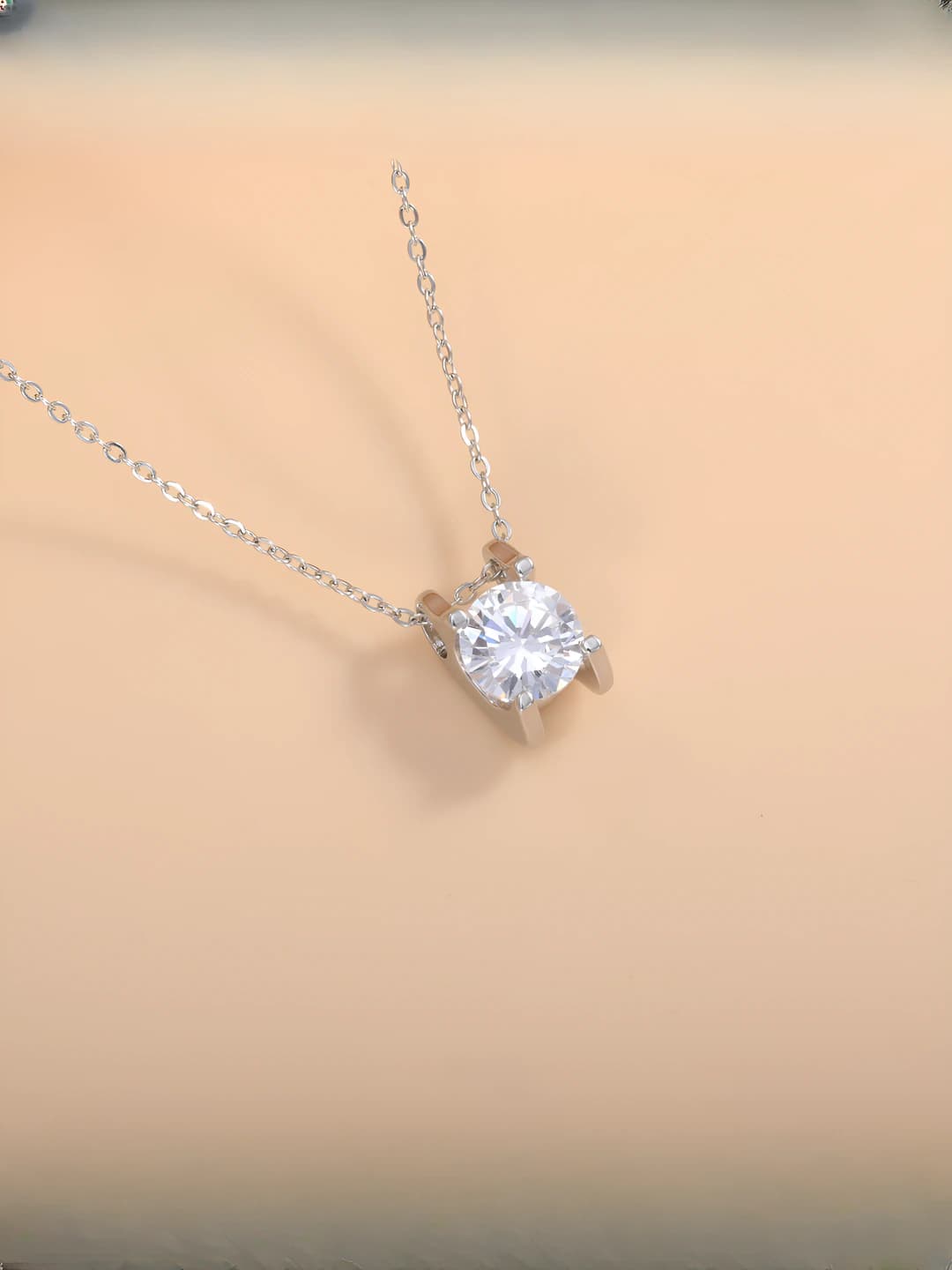 Women's classic pendant necklace with moissanite, copper alloy, chanel style, 41-50 cm