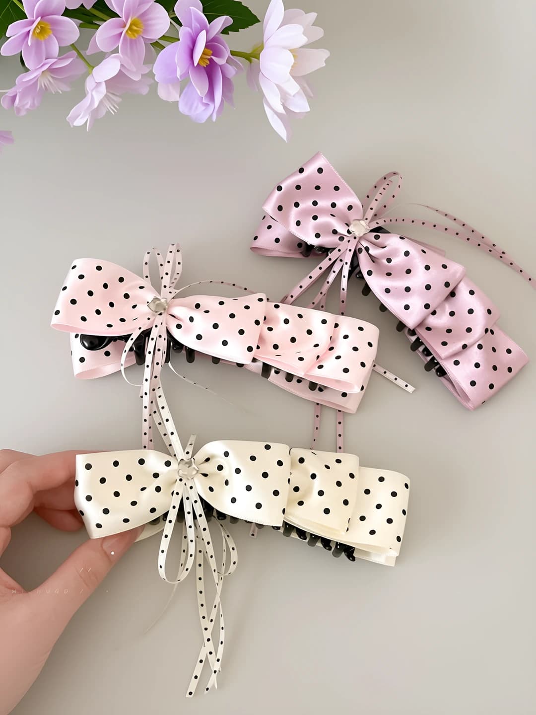 Women's polka-dot bow banana hair clips and combs