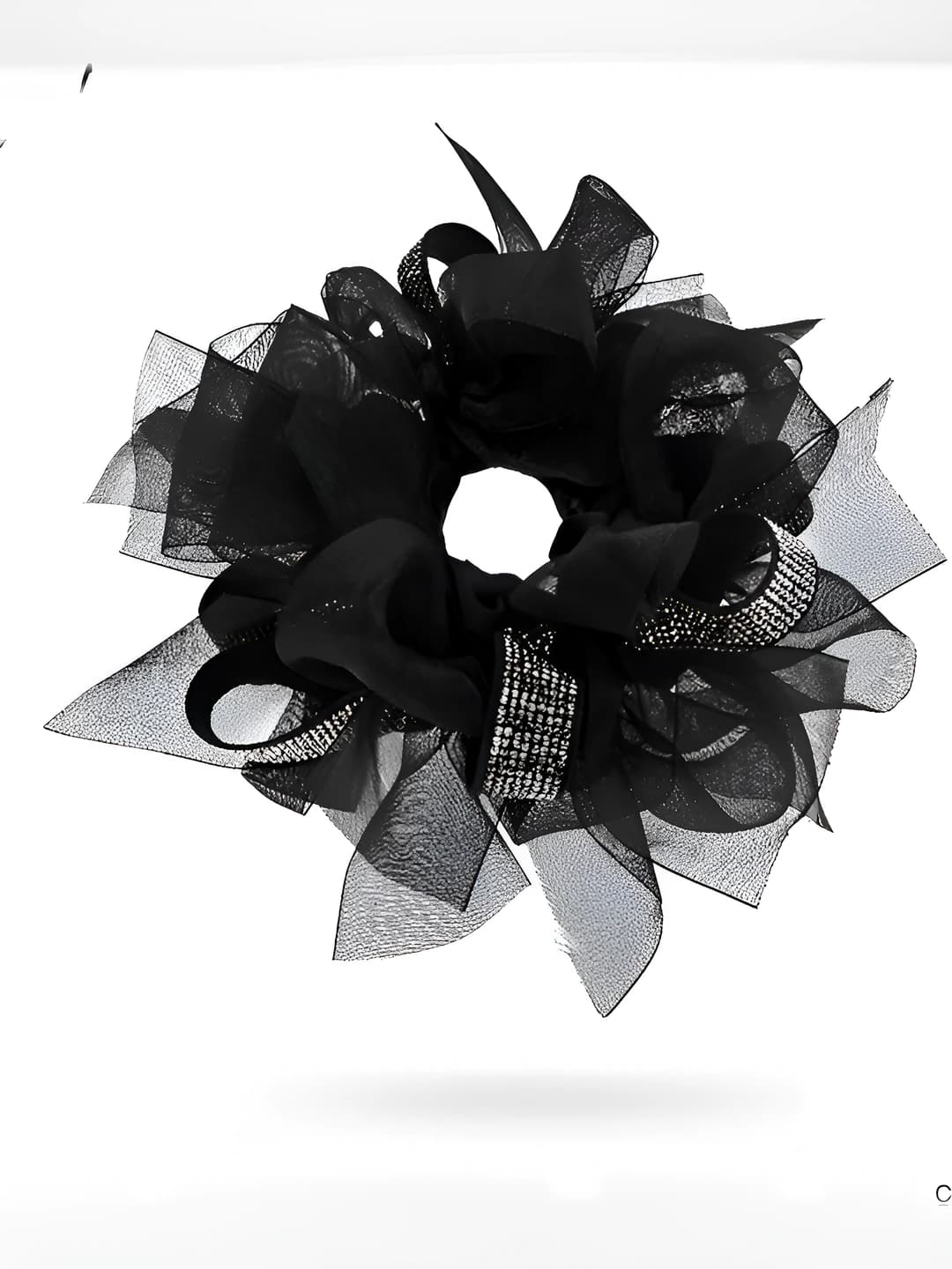 Black ribbon rhinestone scrunchie