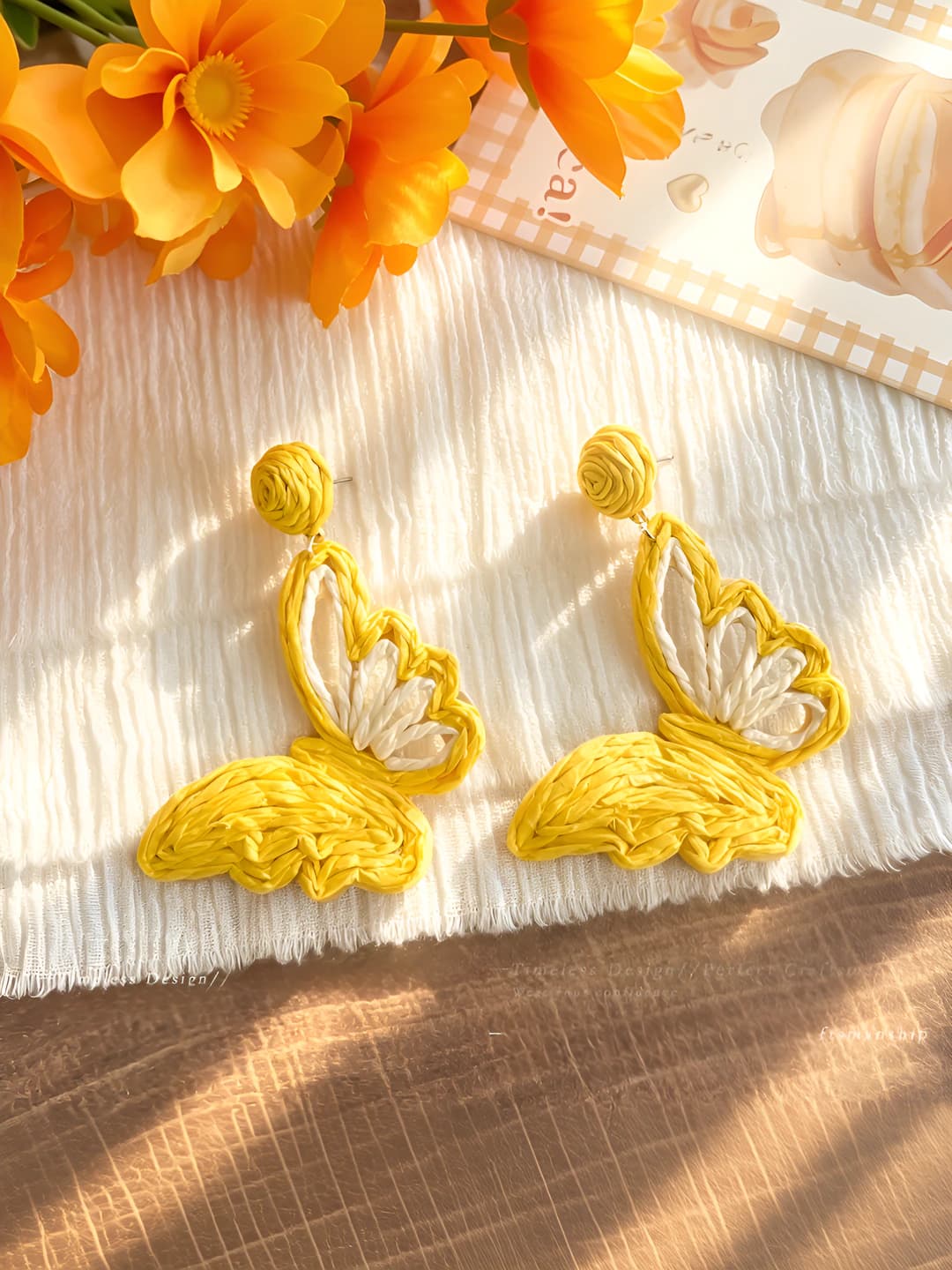 Yellow butterfly studs, ~7 cm