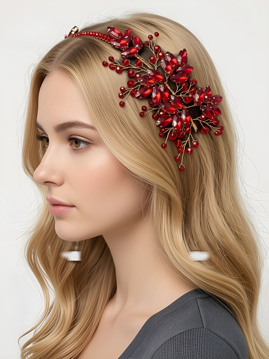 Women's French baroque style metal rhinestone leaf headband