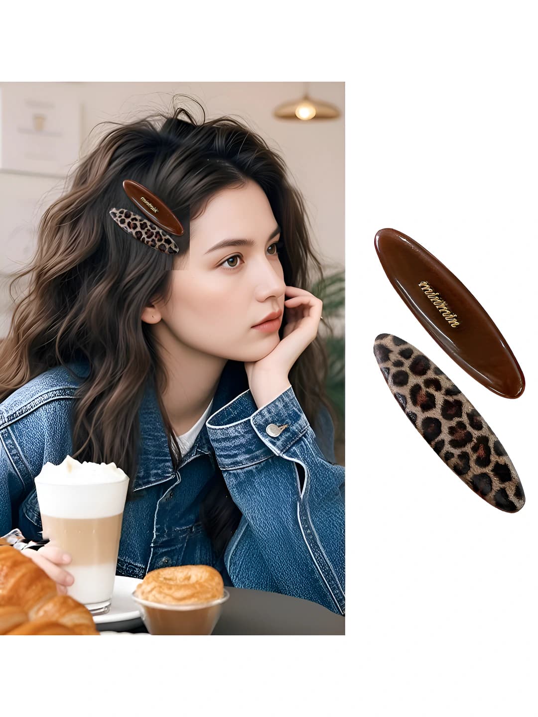 Women's retro hair clips with leopard print and contrasting color blocks