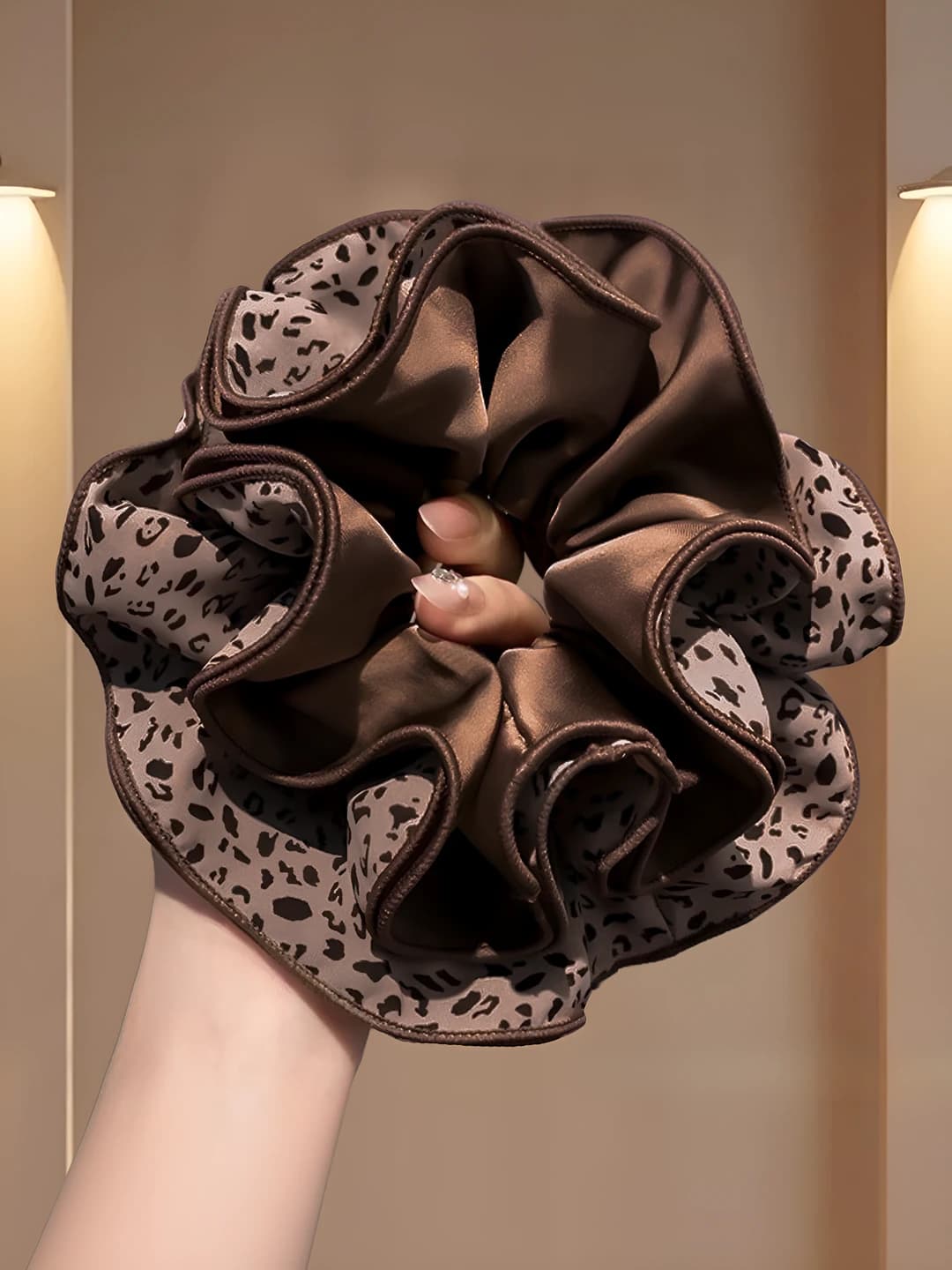 Dark brown leopard satin