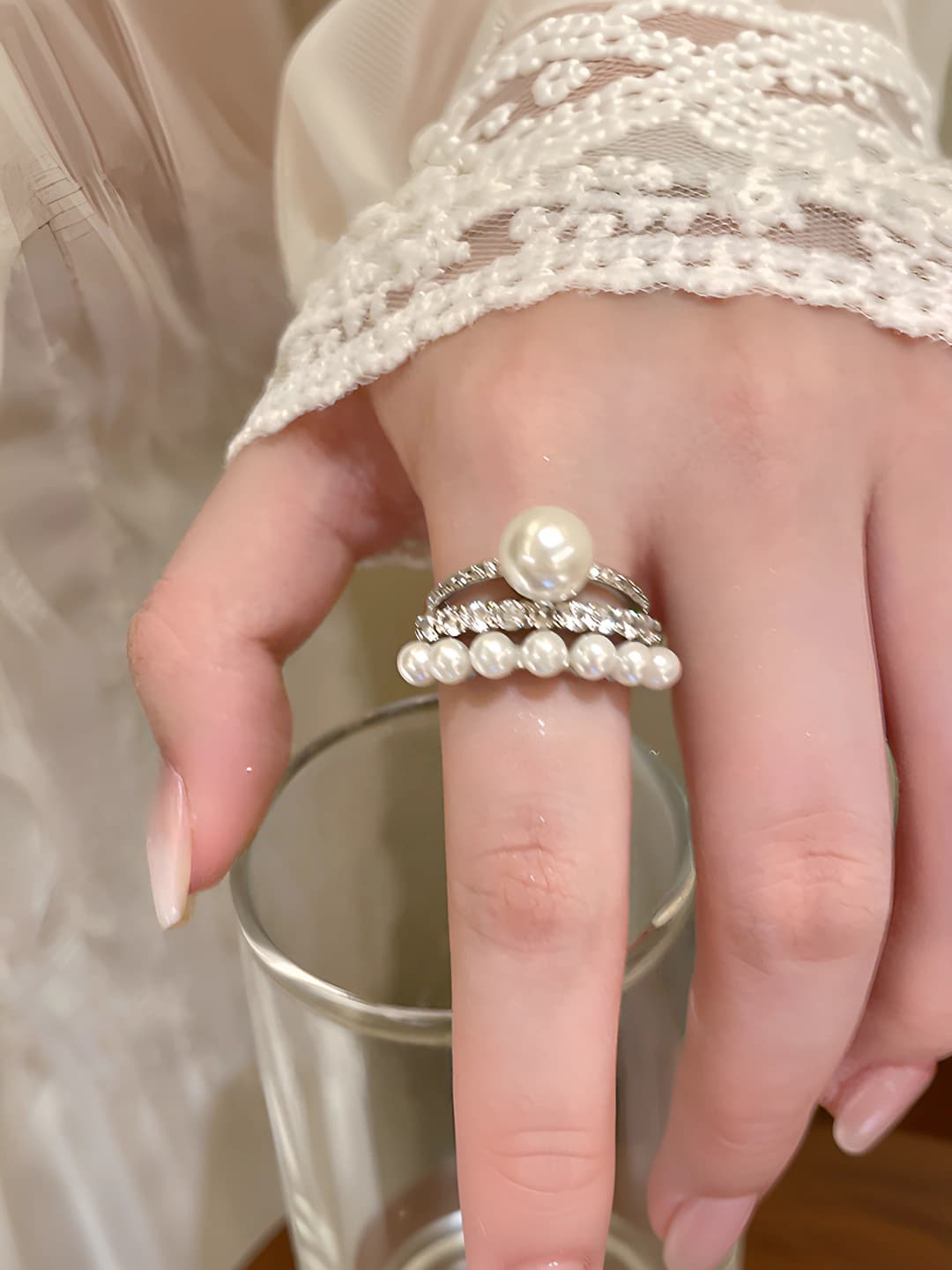 Crown pearl open ring