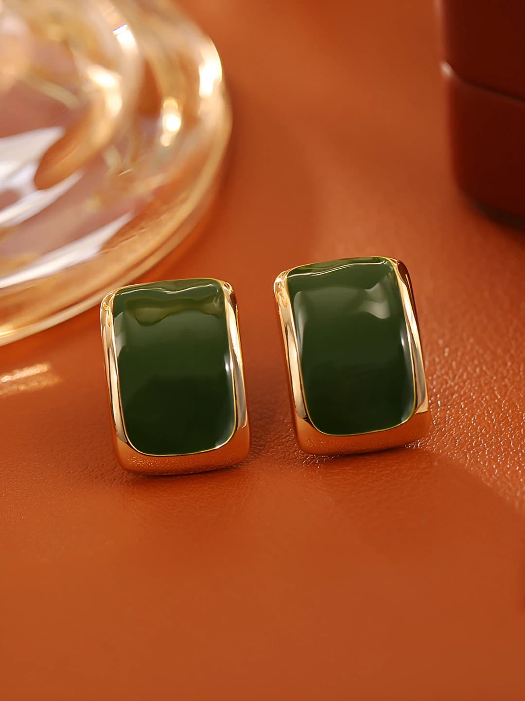 Green square drop studs (S925)