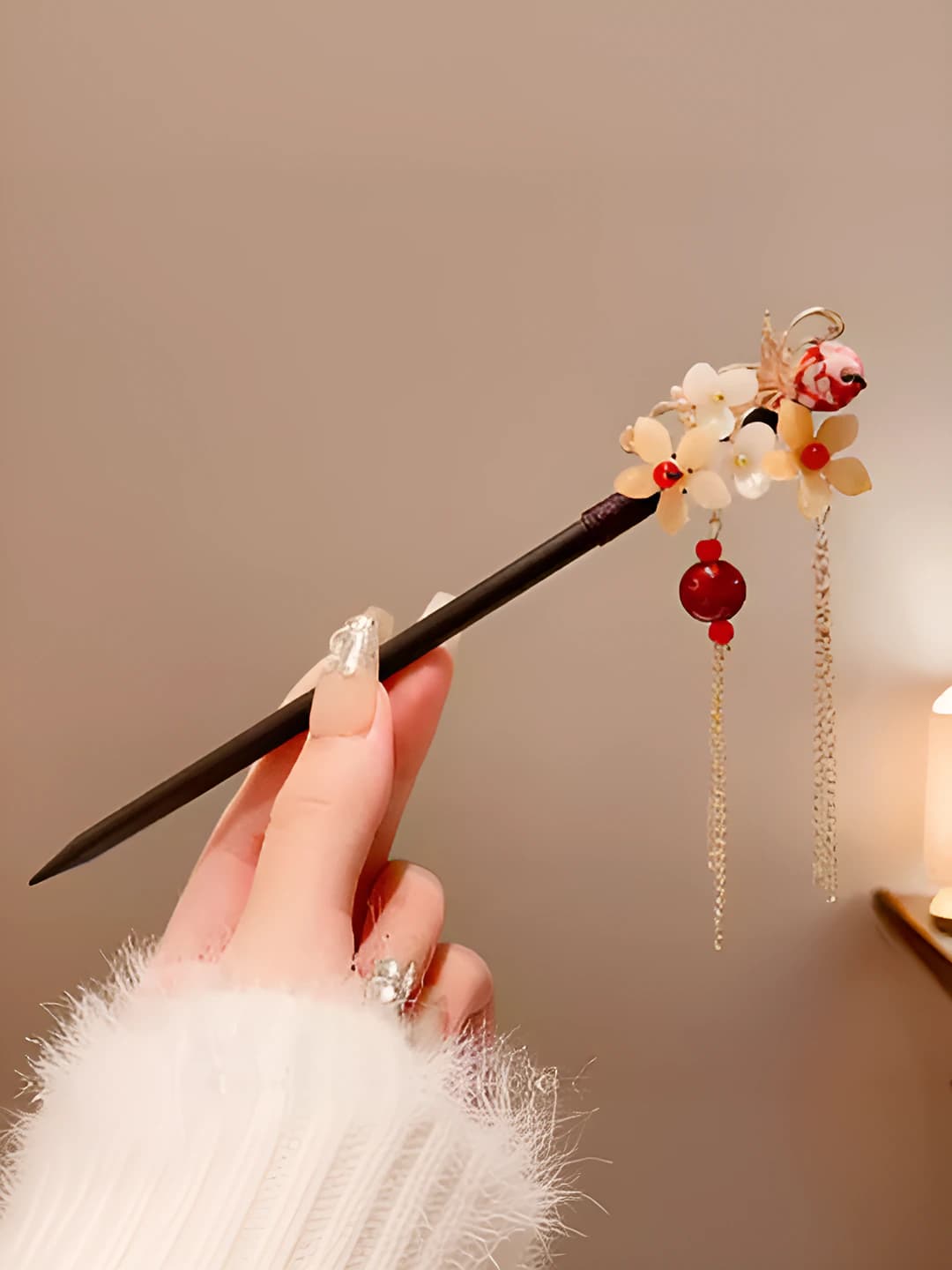 Clover zircon tassel hairpin