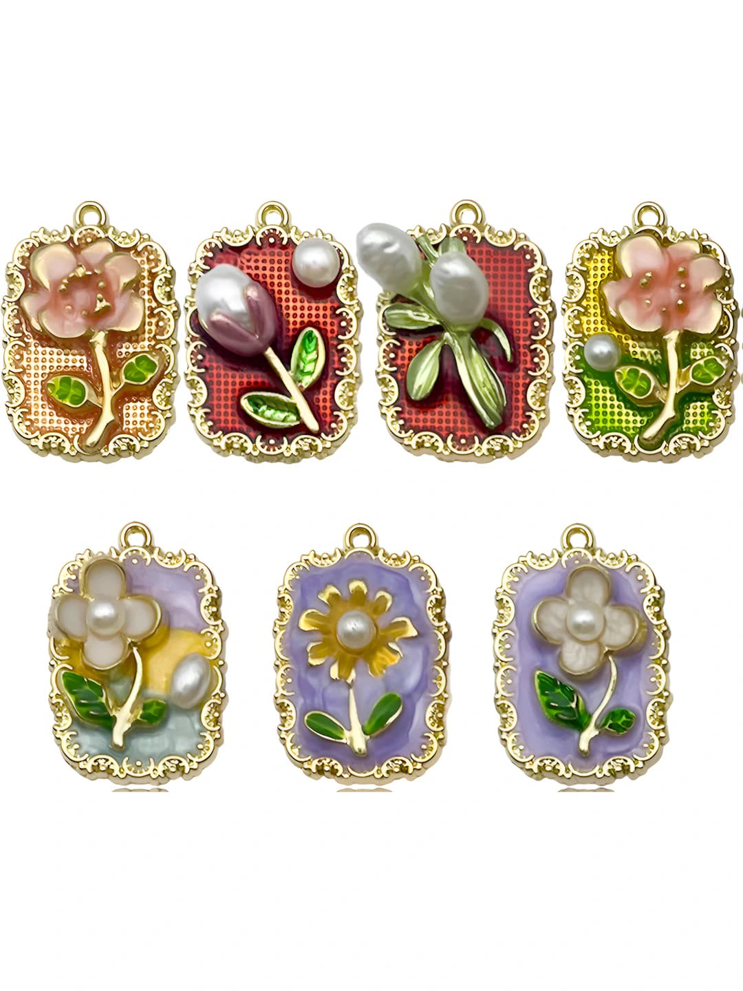 7 pcs mixed, rectangular, floral, 28.5 g