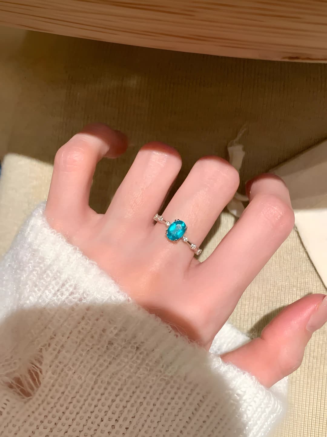 Blue tear zircon ring