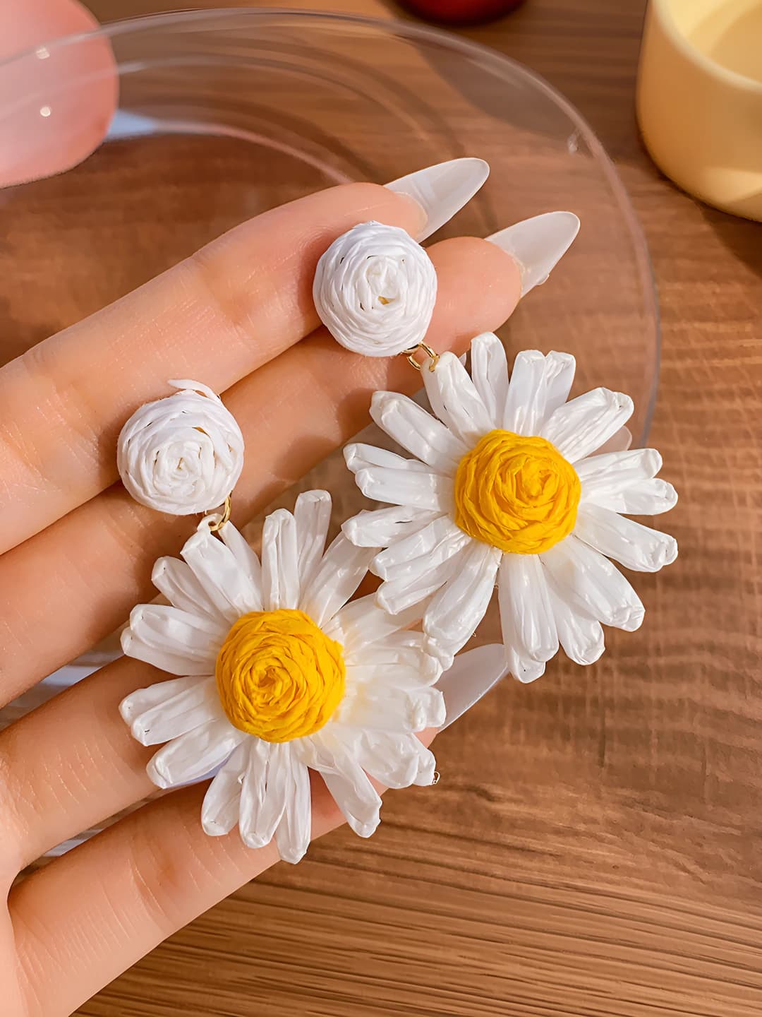 White daisy flower clip-on earrings