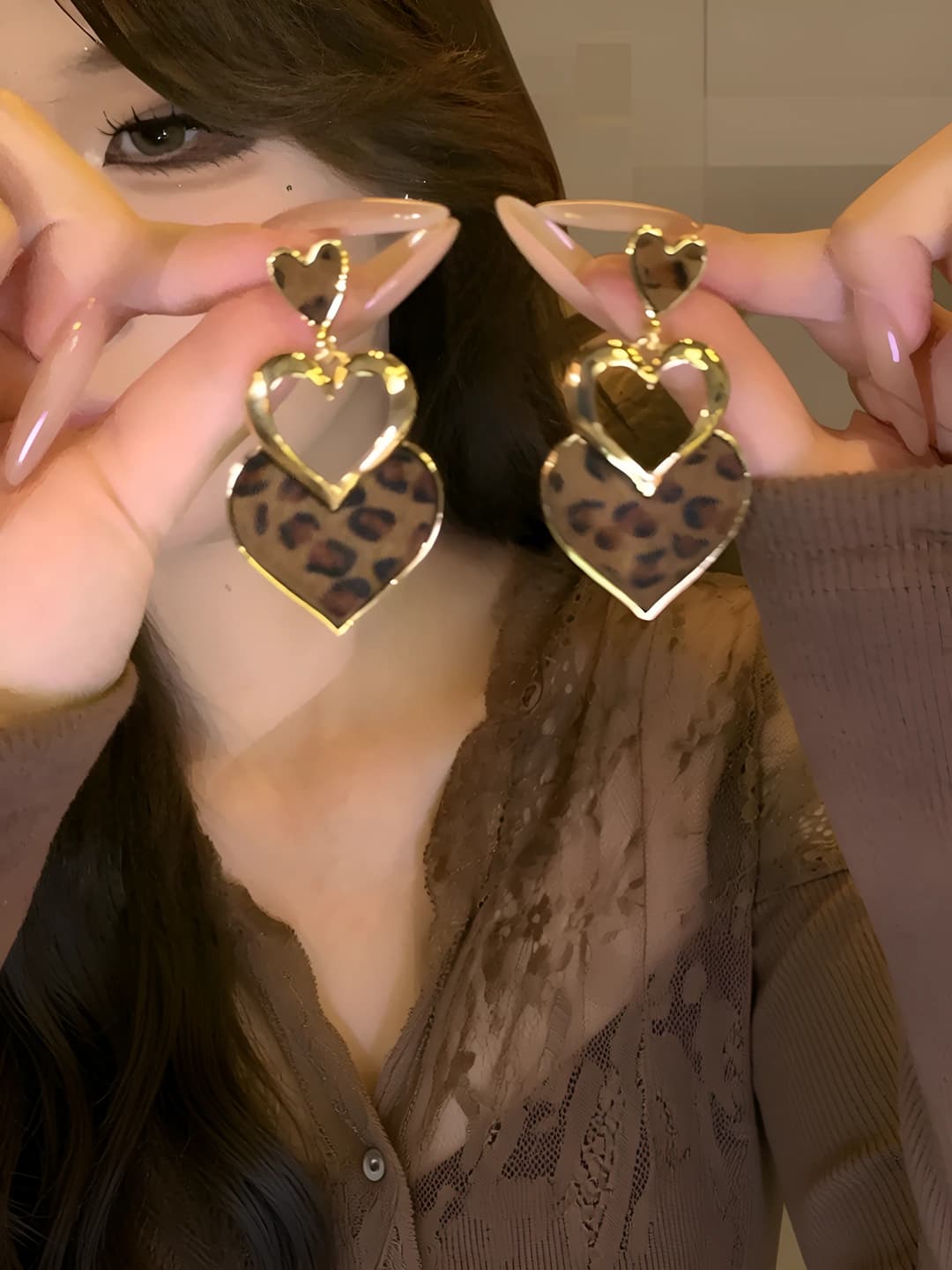 Heart, leopard, 1 pair