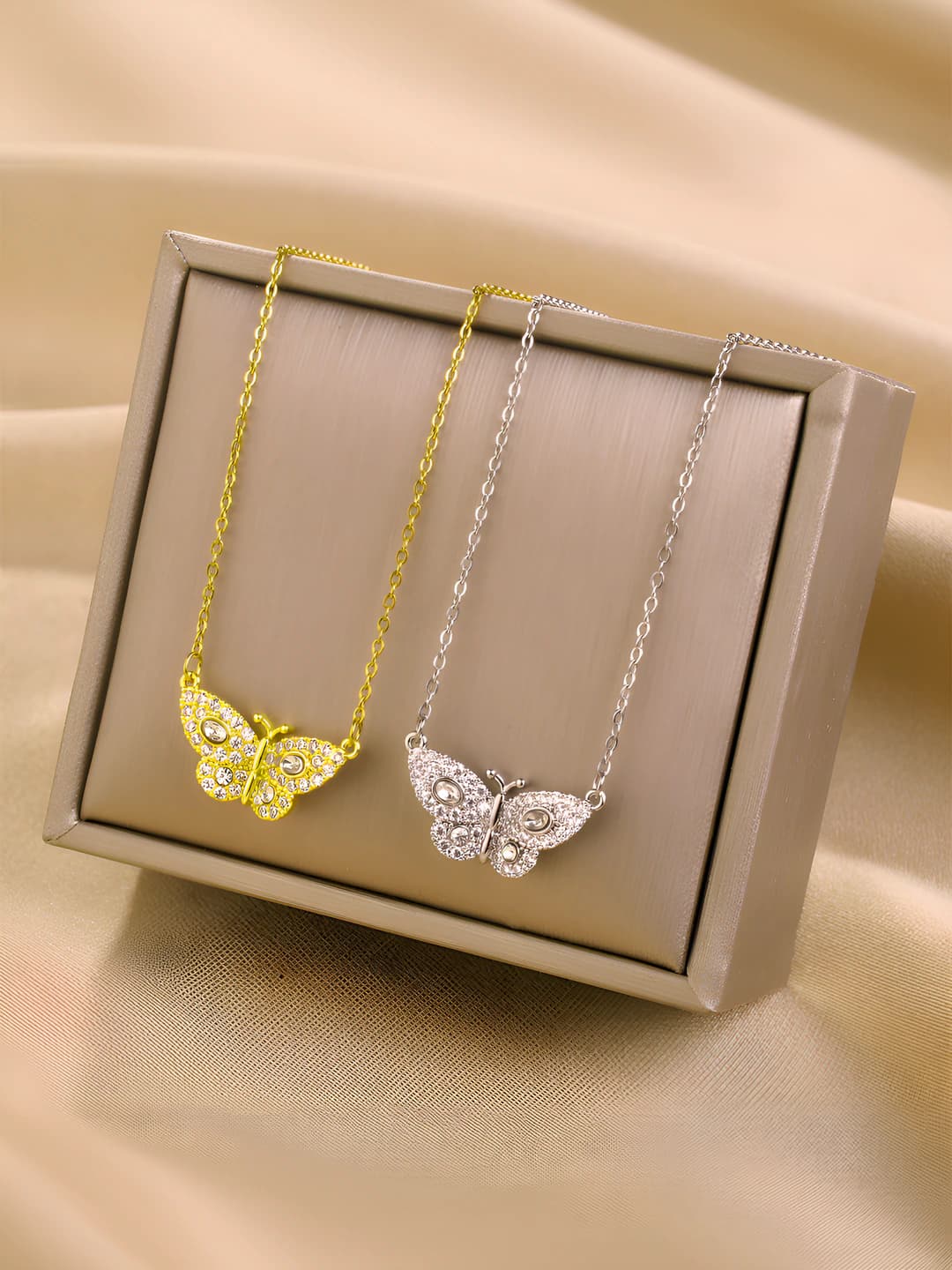 Women's titanium steel chain necklace with butterfly pendant in luxury style