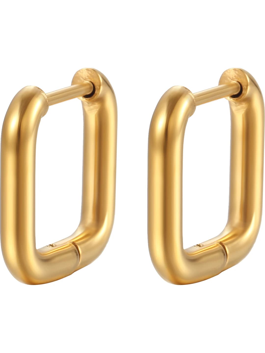 Round line square gold earrings, 1 pair