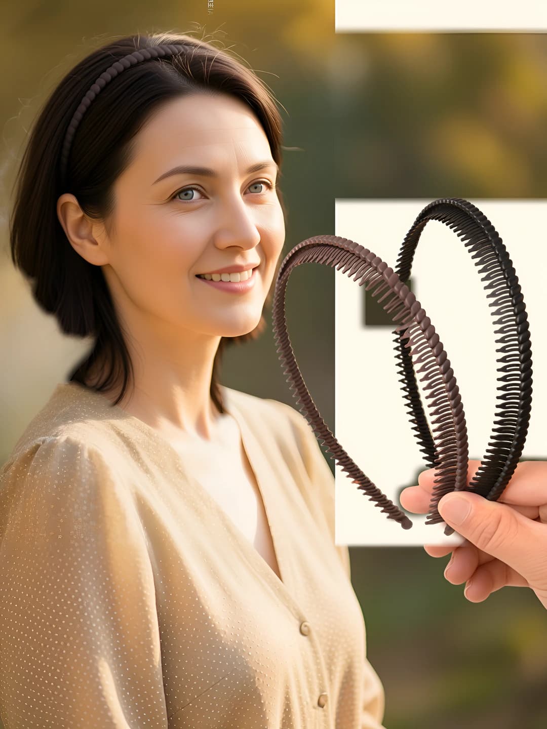 Women's black plastic headband with dense teeth and soft base