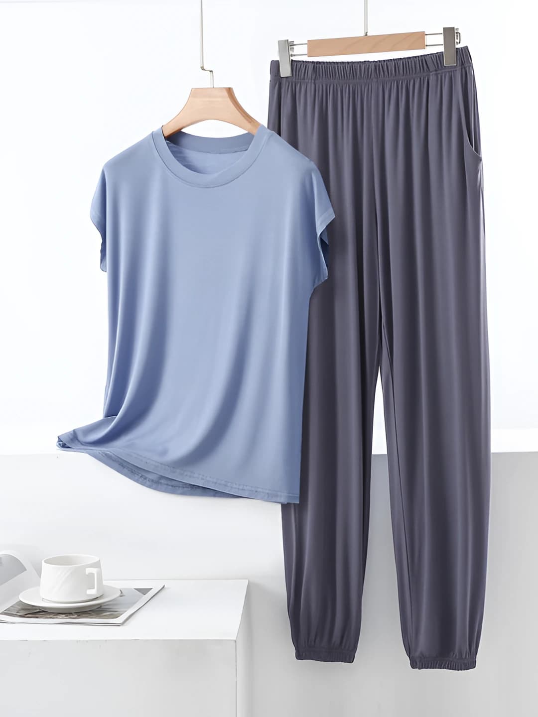 Light blue + Iron grey pants