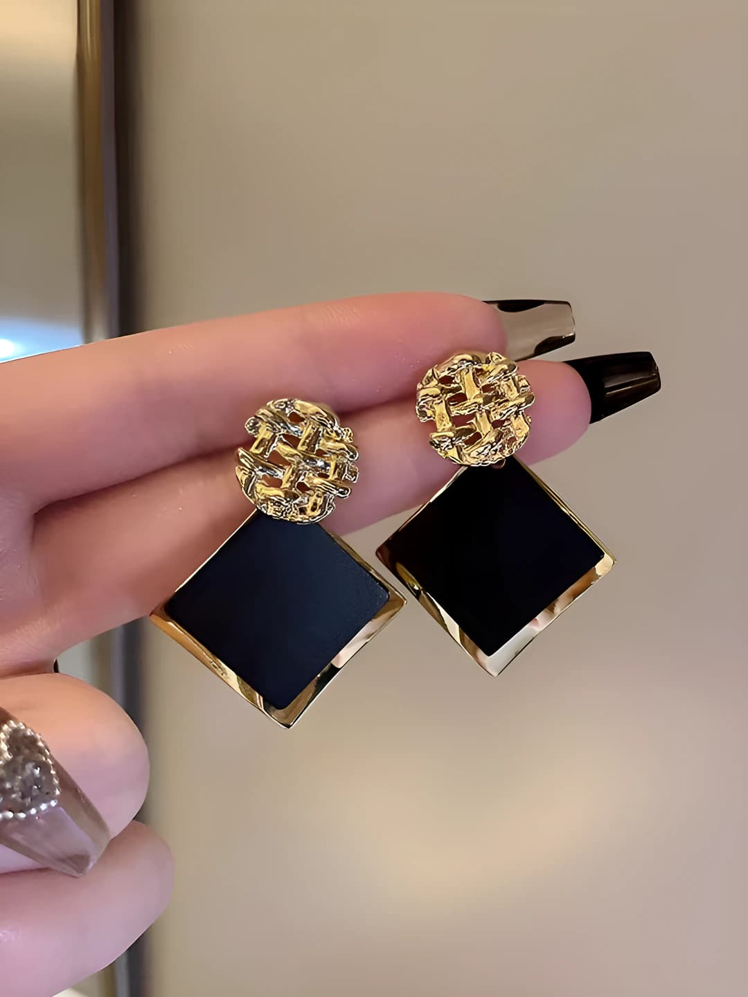 Женские серьги с s925 серебряной иглой, большие чёрные ромбы, геометрический дизайн, стиль OL