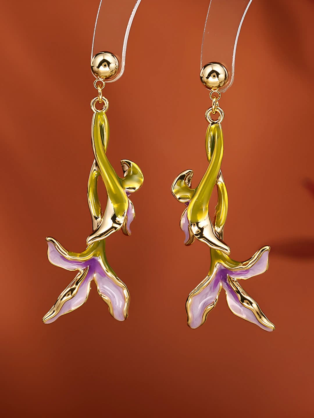 Women's retro new Chinese style lily of the valley flower drop earrings with 925 silver post and real gold plating