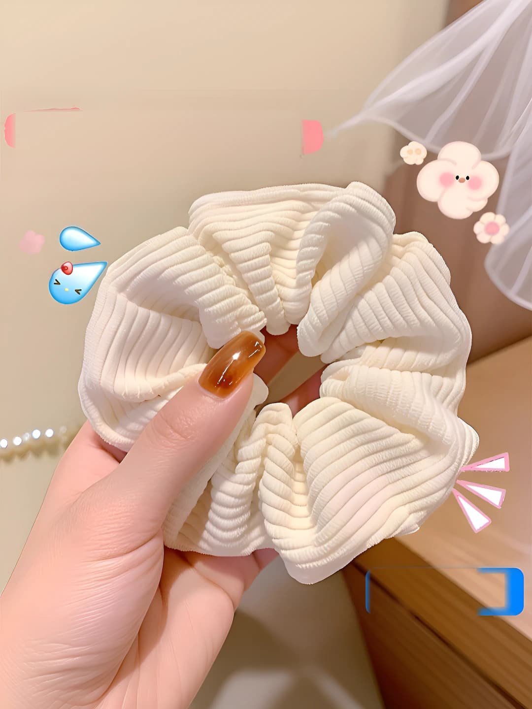 4# Zip scrunchie white, 11 cm
