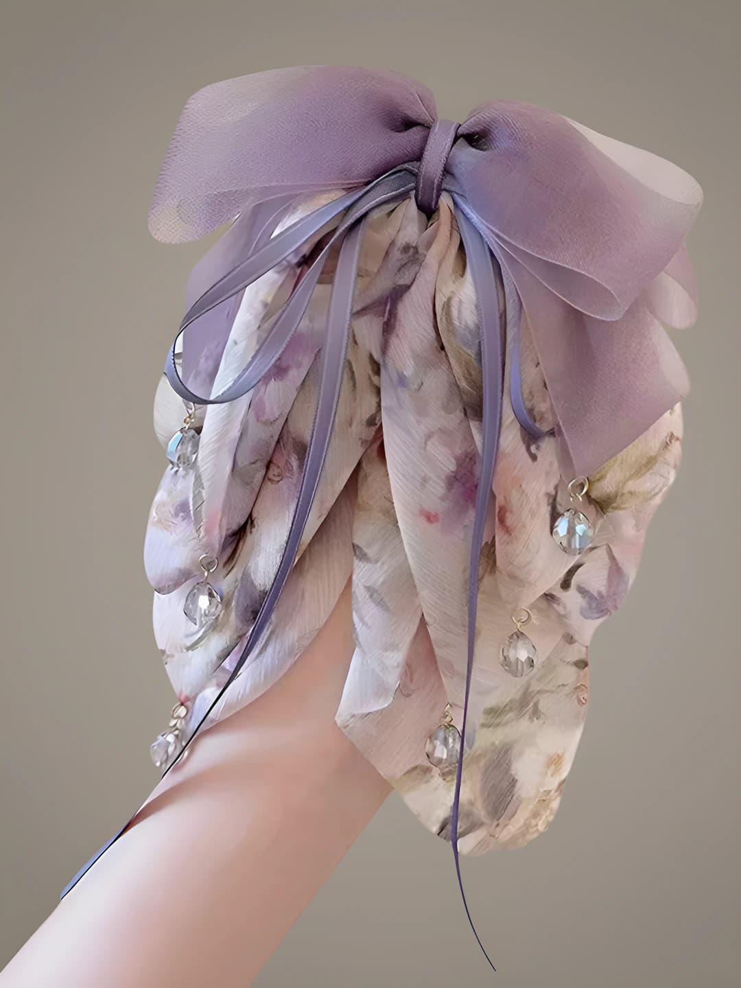 Purple print ponytail clip