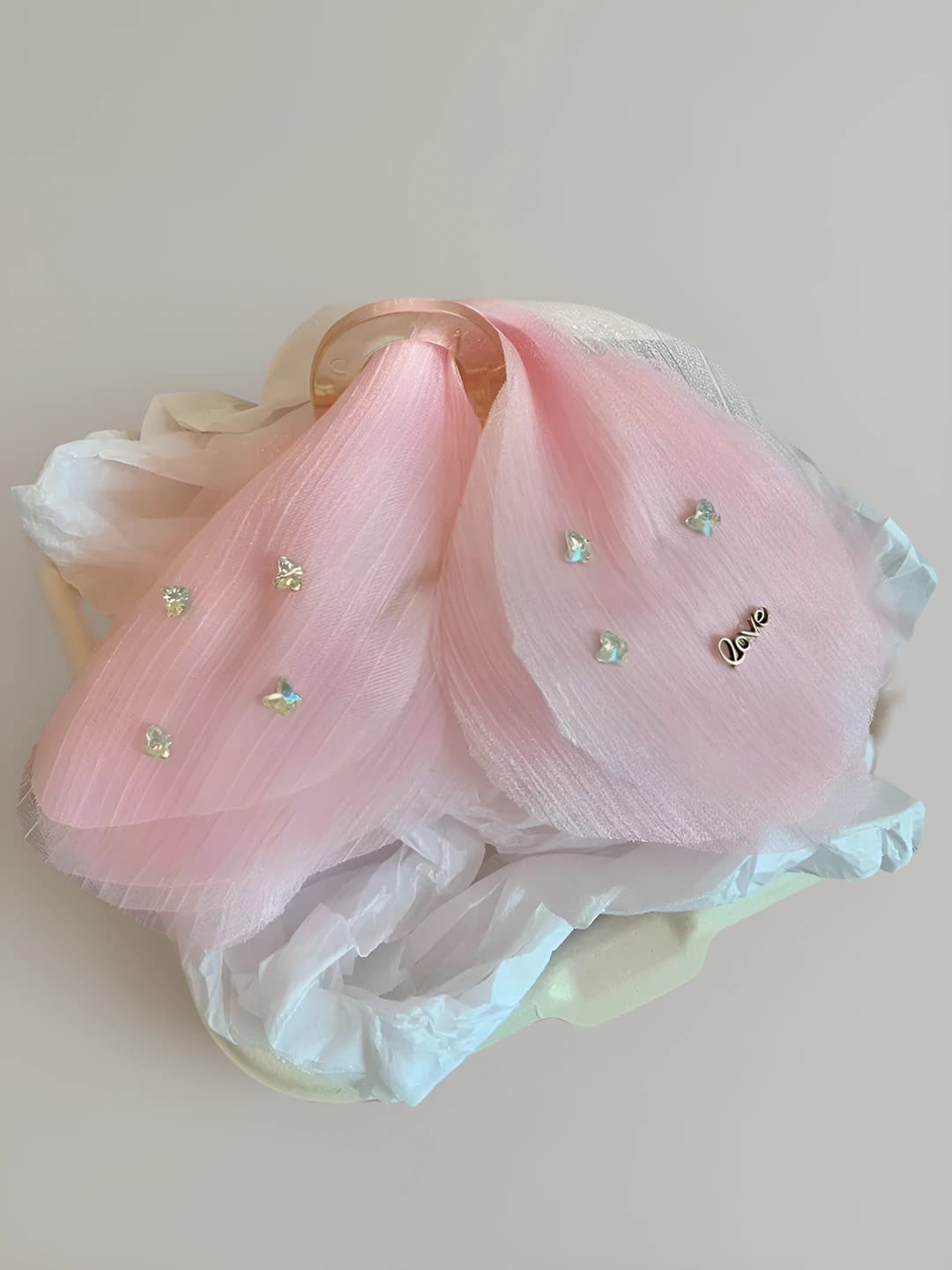 [Pink] Sheer bow claw clip