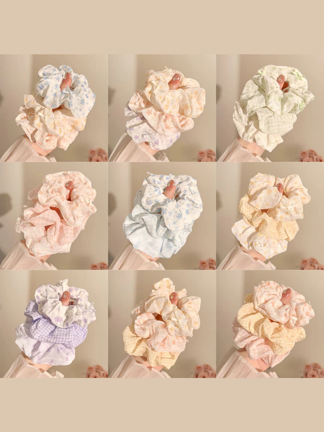 Women's fabric scrunchie hair tie in Korean style, high stretch, with bow and heart details