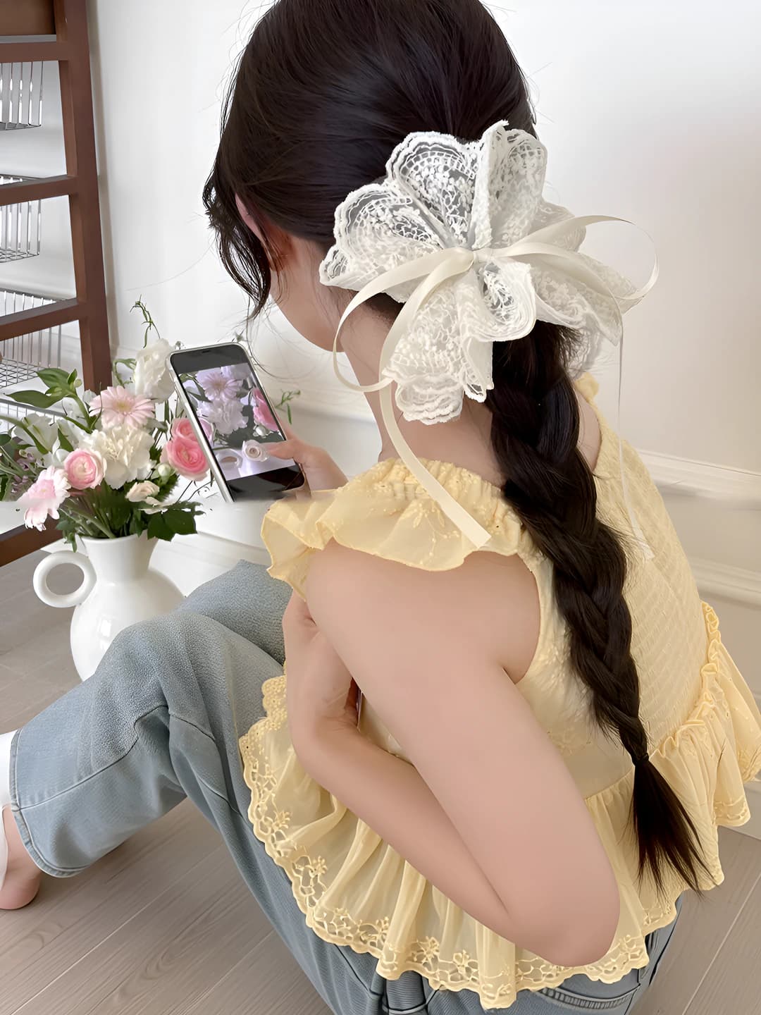 2# Бежевый кружевной с шнуром кольцо - 29 см*15 см