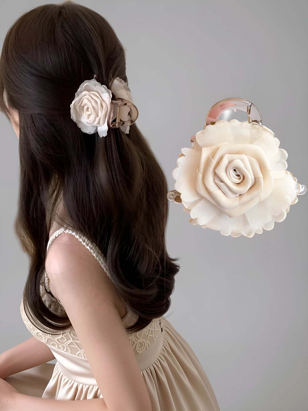 12# Beige flower clip 8 cm