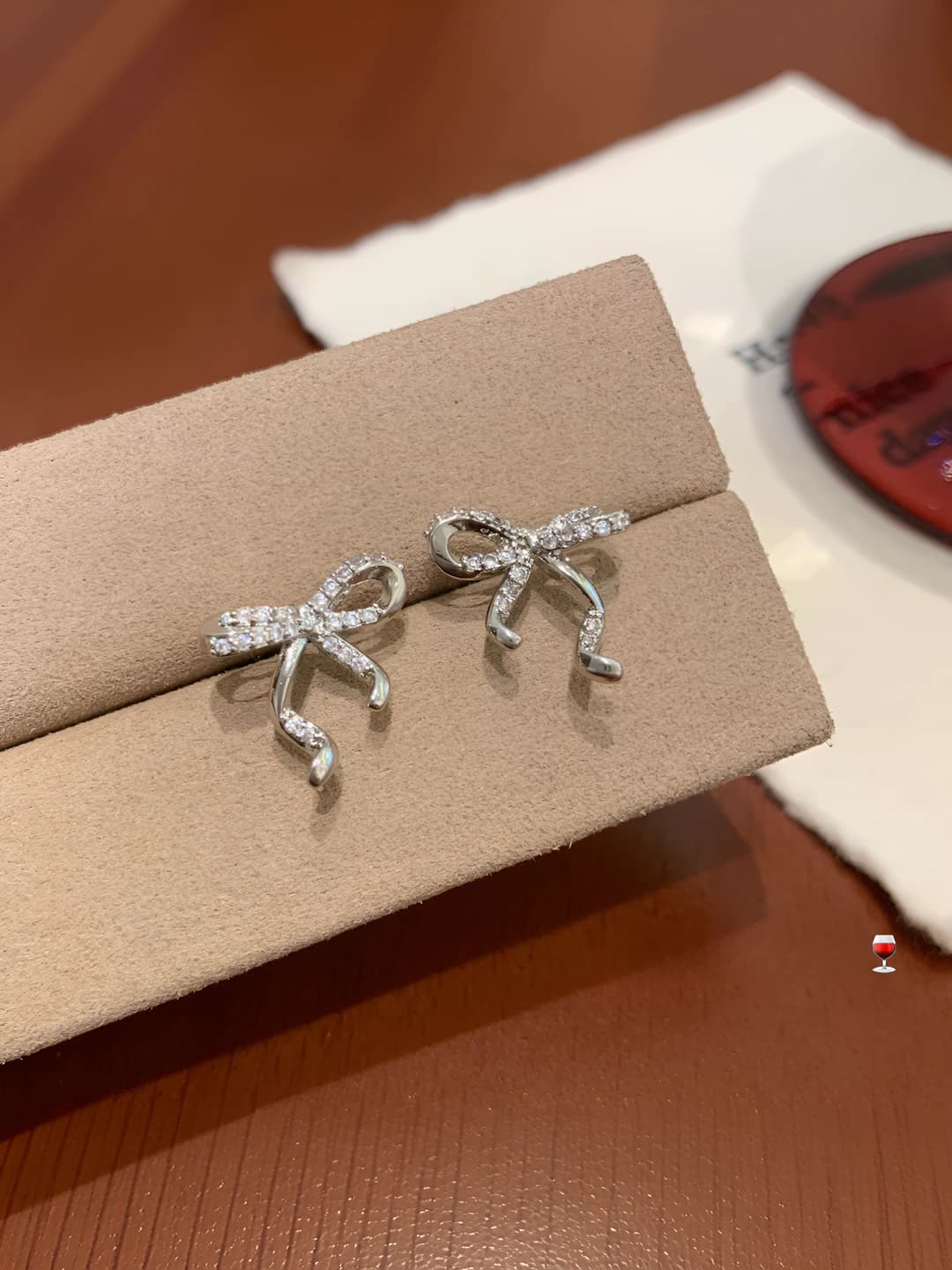 Women's Korean style full diamond hollow bow-shaped stud earrings with 925 silver post, sweet and luxurious elegant design