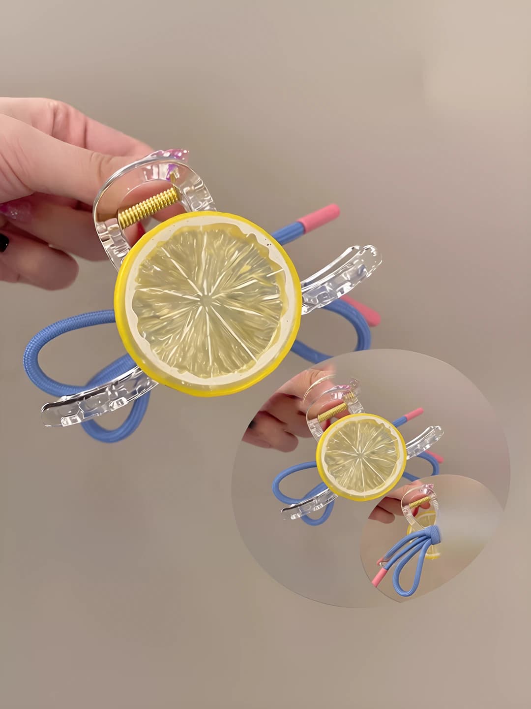 1# Limon+ko'k AB tomon, asos qisqich, 11 sm, akril+mato
