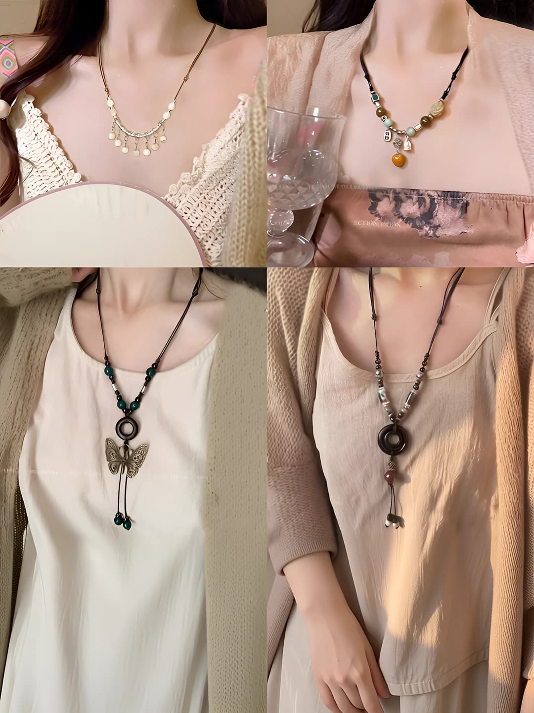 Women's summer beaded chain, made of ceramic, heart-shaped, 31-40 cm, in Xiao Xiang style, with a light and luxurious look