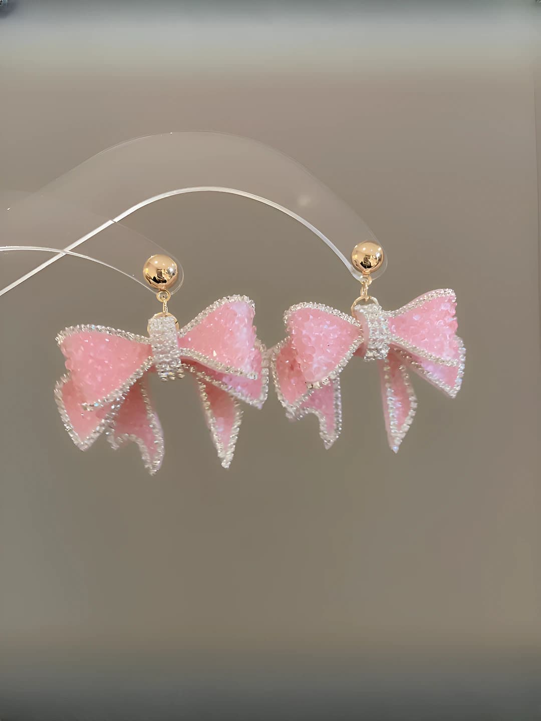 37# silver post - pink - bow