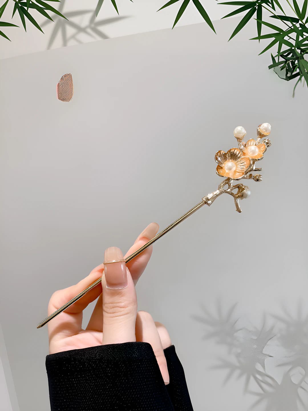 26# Pearl peach blossom hairpin - Gold (bagged)