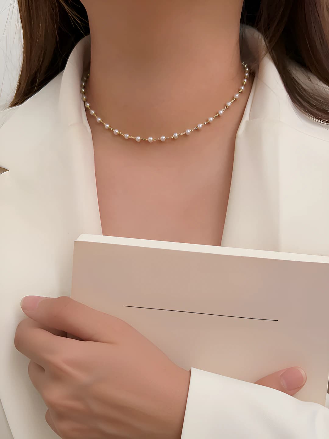 Women's short Korean style pearl clavicle chain necklace, 10g, 41-50 cm
