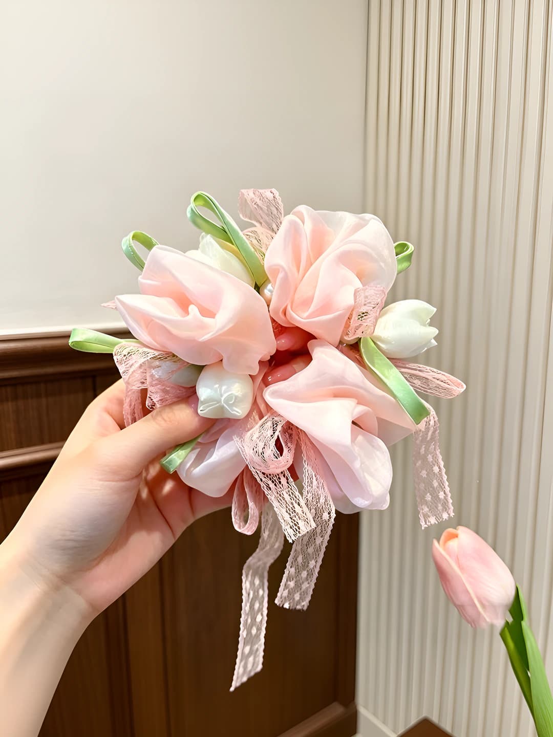 Pink tulip scrunchie
